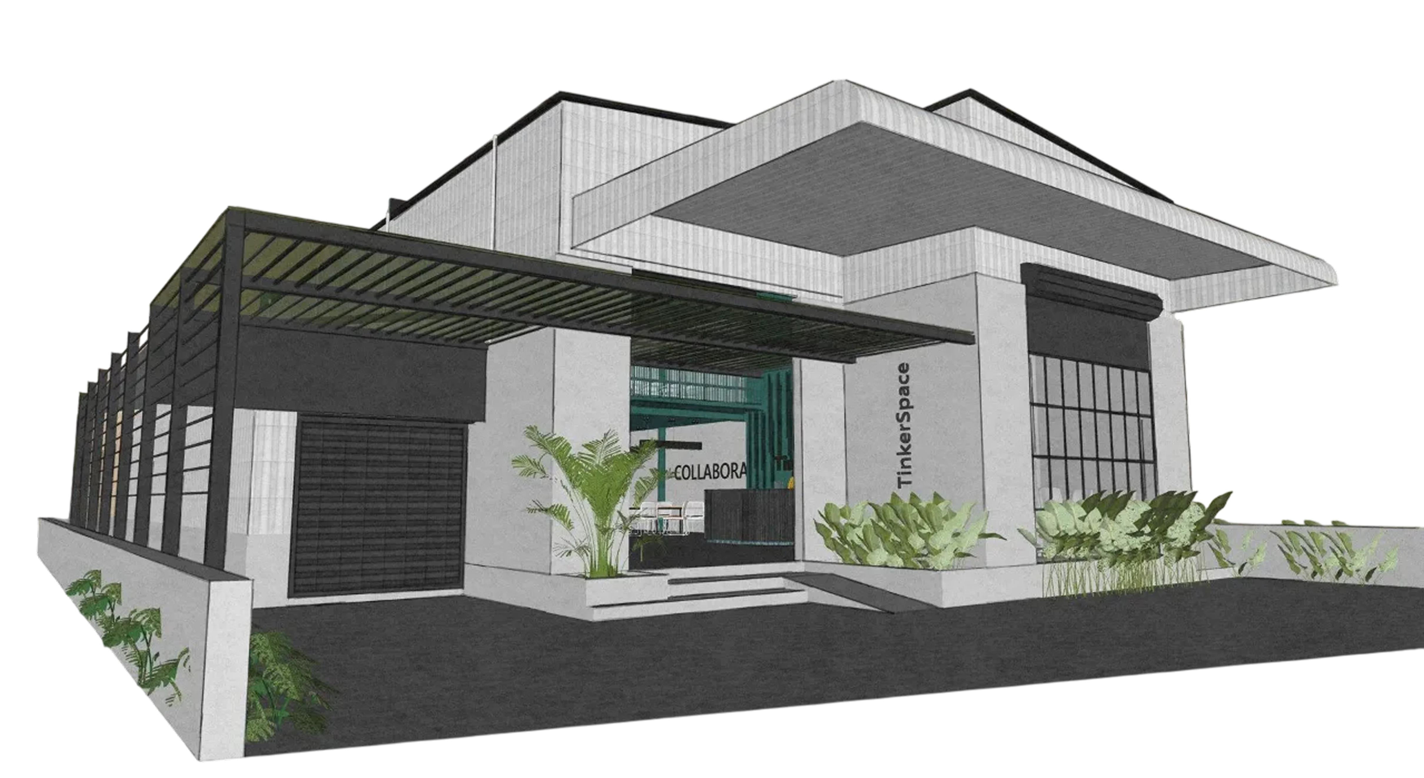 Modern building with plants